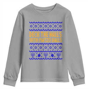 Funny Ugly Hanukkah Youth Sweatshirt Deck The Halls With Matzo Balls Jewish Gift TS12 Sport Gray Print Your Wear