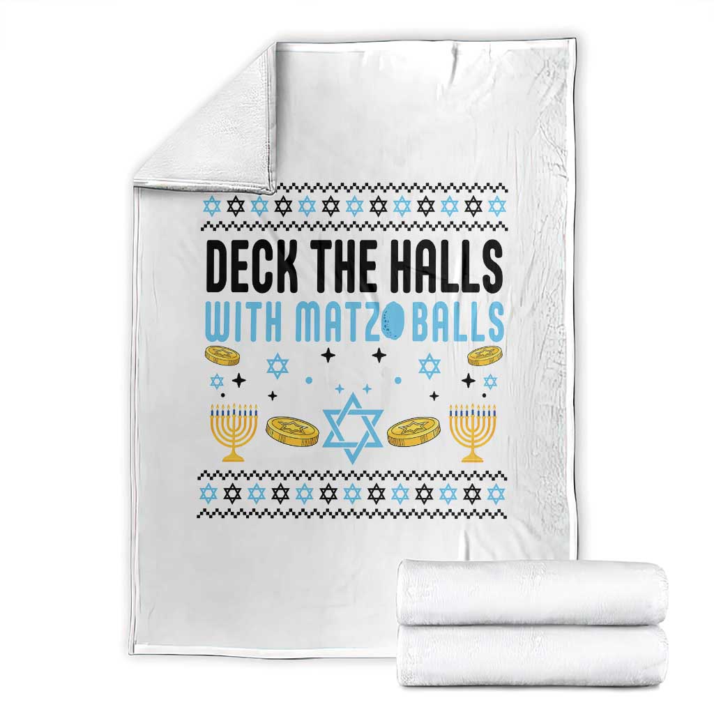 Deck The Halls With Matzo Balls Throw Blanket Funny Ugly Jewish Holiday Gift TS12 White Print Your Wear