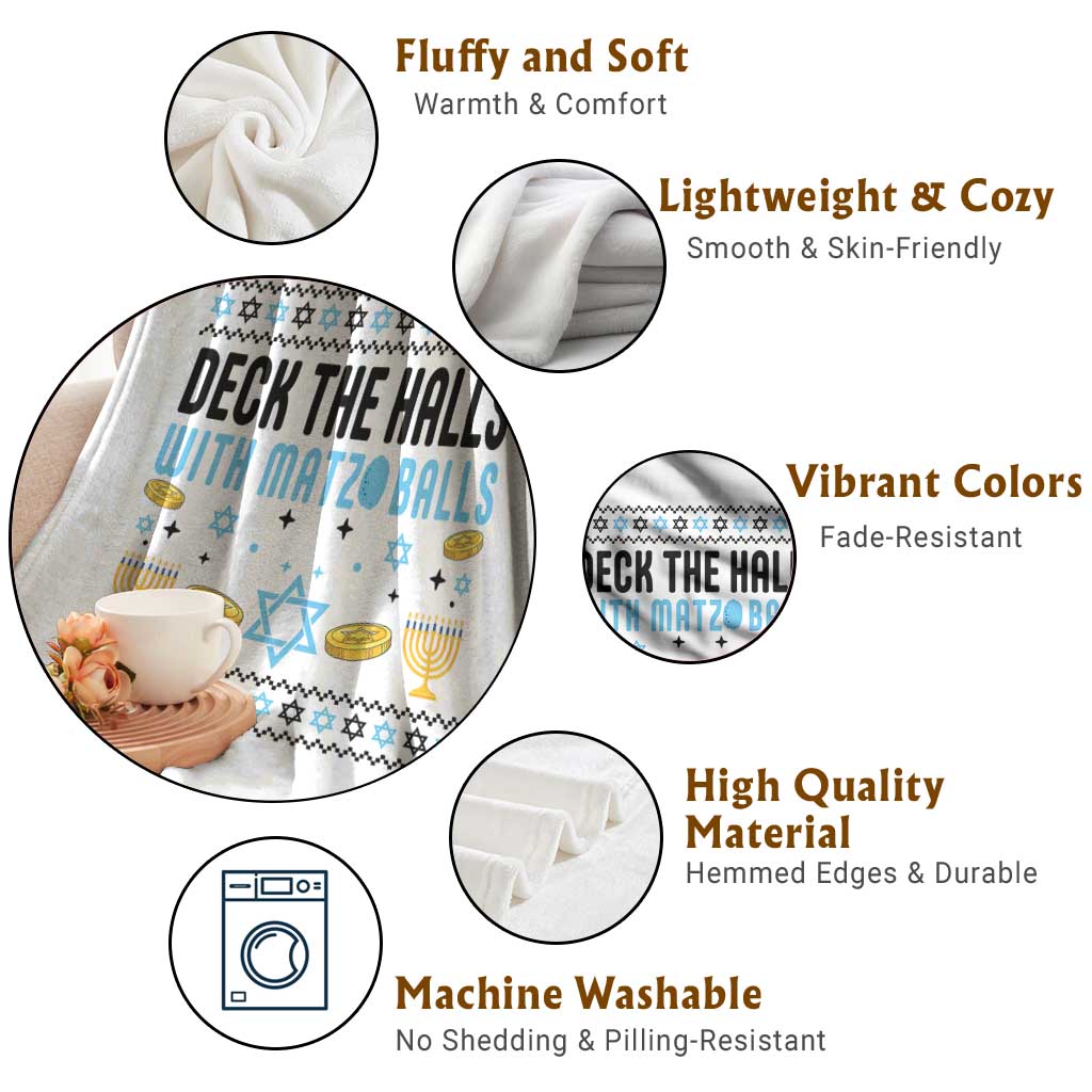 Deck The Halls With Matzo Balls Throw Blanket Funny Ugly Jewish Holiday Gift TS12 Print Your Wear