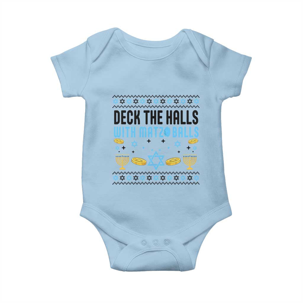 Deck The Halls With Matzo Balls Baby Onesie Funny Ugly Jewish Holiday Gift TS12 Light Blue Print Your Wear