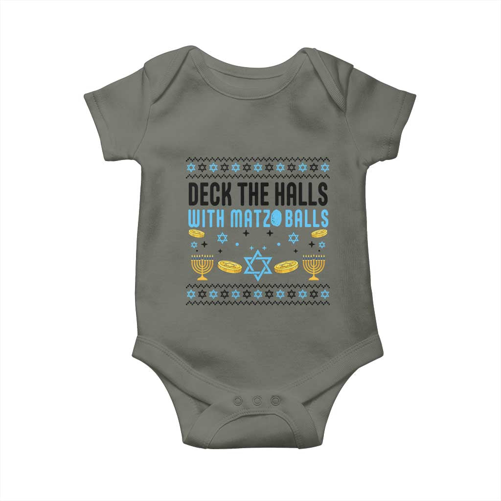 Deck The Halls With Matzo Balls Baby Onesie Funny Ugly Jewish Holiday Gift TS12 Military Green Print Your Wear