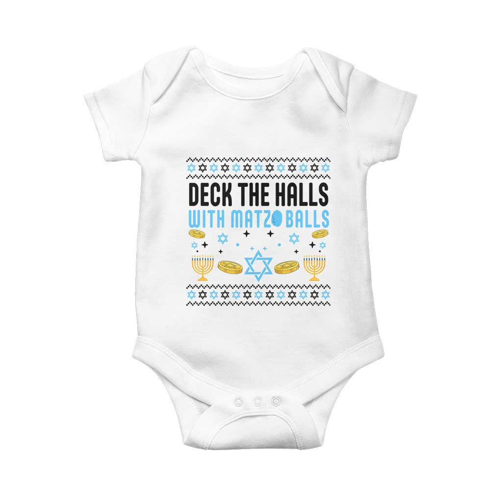 Deck The Halls With Matzo Balls Baby Onesie Funny Ugly Jewish Holiday Gift TS12 White Print Your Wear