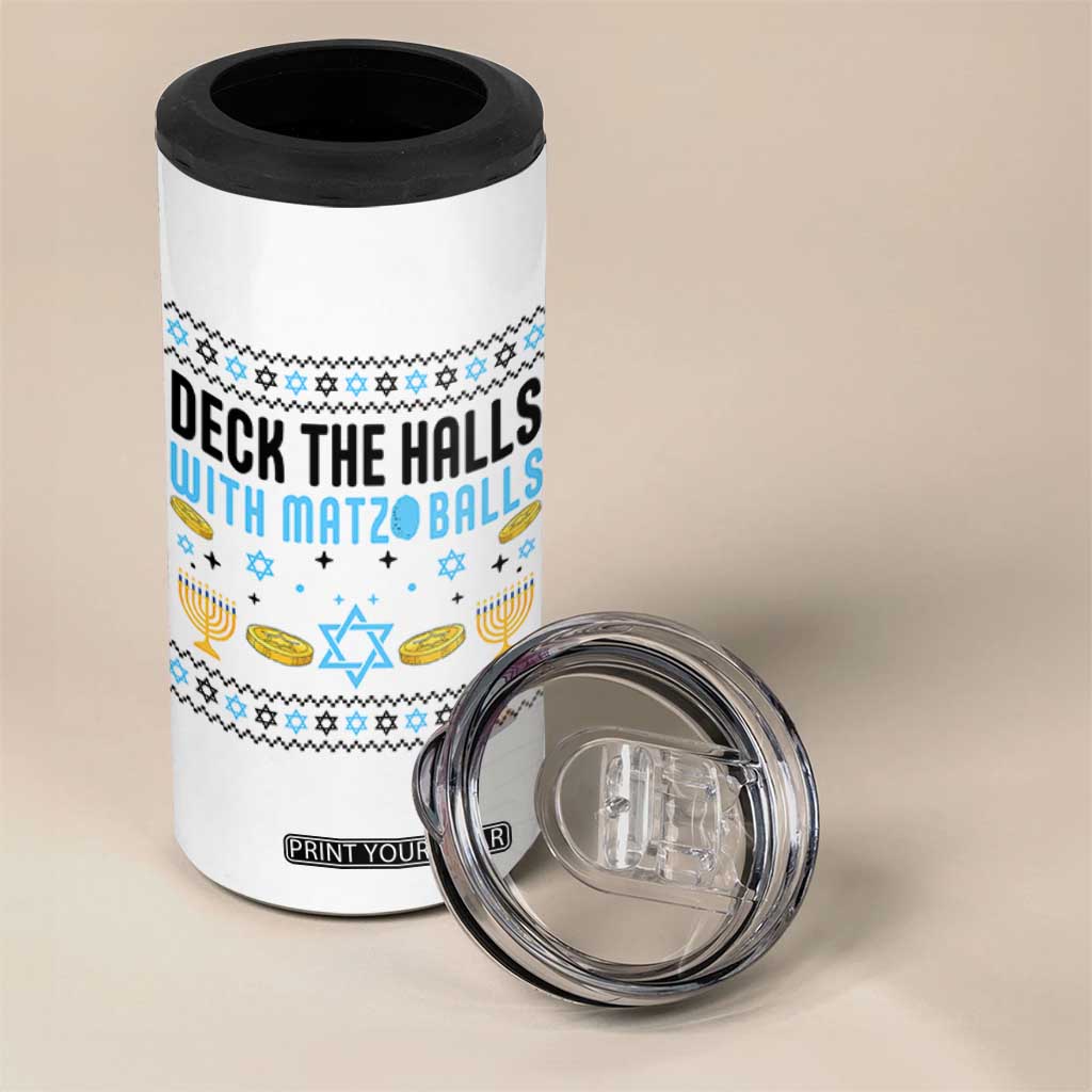Deck The Halls With Matzo Balls 4 in 1 Can Cooler Tumbler Funny Ugly Jewish Holiday Gift TS12 Print Your Wear