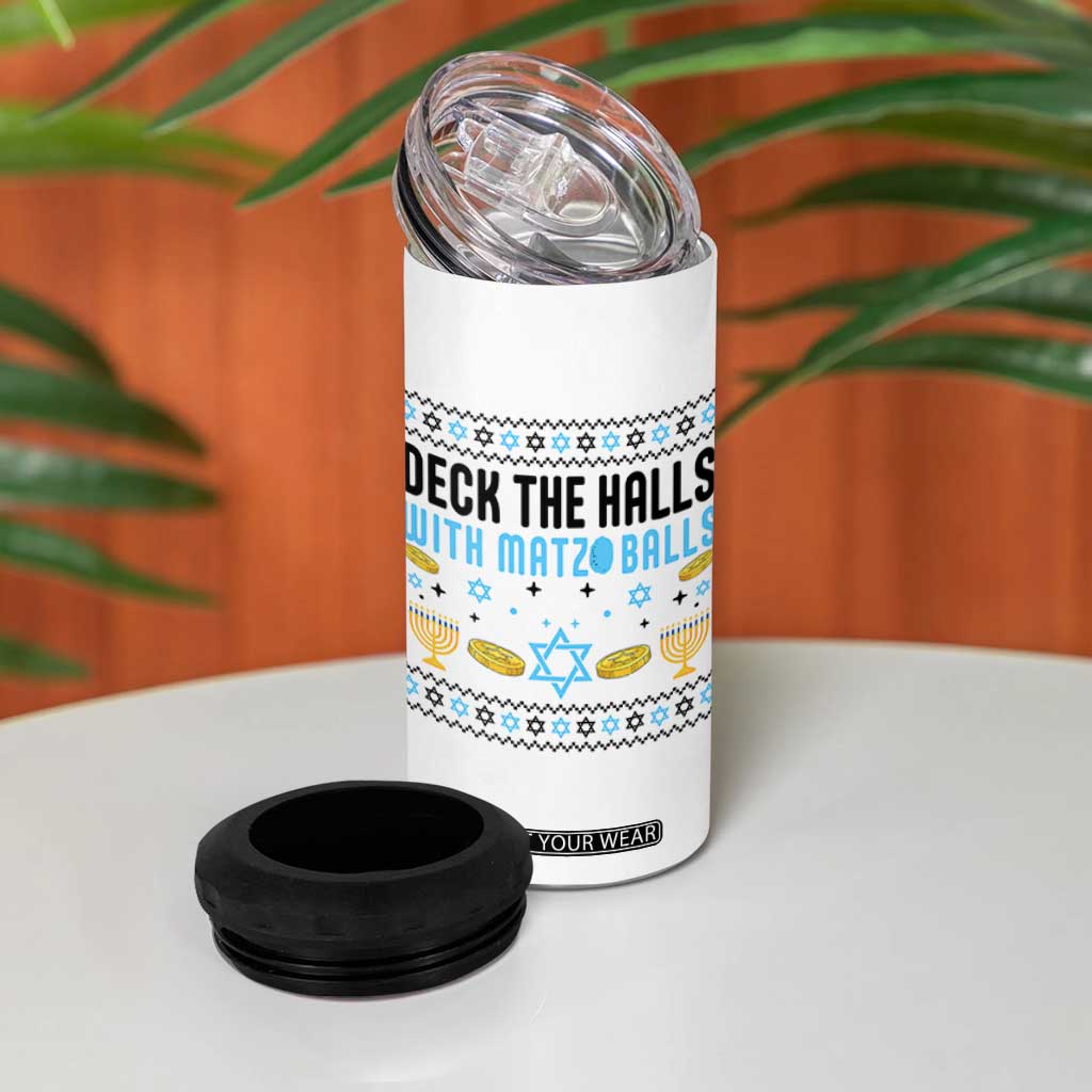 Deck The Halls With Matzo Balls 4 in 1 Can Cooler Tumbler Funny Ugly Jewish Holiday Gift TS12 Print Your Wear