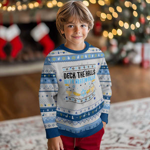 Deck The Halls With Matzo Balls Hanukkah Ugly Sweater Funny Ugly Jewish Holiday Gift TS12 Gray Blue Print Your Wear