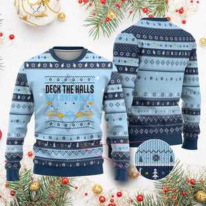 Deck The Halls With Matzo Balls Hanukkah Ugly Sweater Funny Ugly Jewish Holiday Gift TS12 Light Blue Navy Print Your Wear