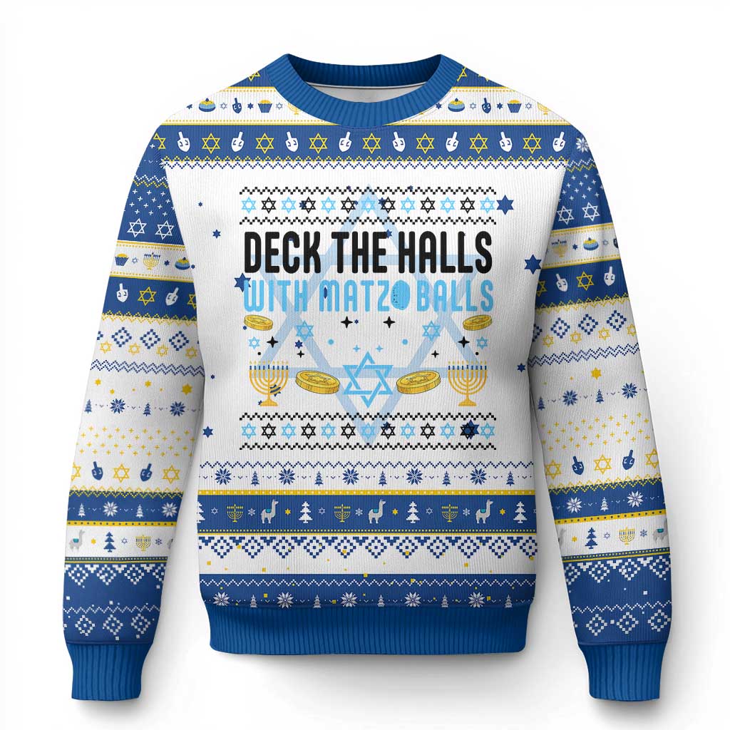 Deck The Halls With Matzo Balls Hanukkah Ugly Sweater Funny Ugly Jewish Holiday Gift TS12 White Royal Blue Print Your Wear
