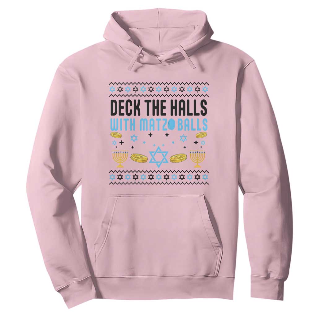 Deck The Halls With Matzo Balls Hoodie Funny Ugly Jewish Holiday Gift TS12 Light Pink Print Your Wear
