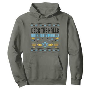 Deck The Halls With Matzo Balls Hoodie Funny Ugly Jewish Holiday Gift TS12 Military Green Print Your Wear