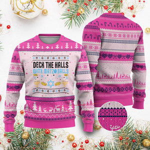 Deck The Halls With Matzo Balls Ugly Christmas Sweater Funny Ugly Jewish Holiday Gift TS12 Hot Pink Print Your Wear
