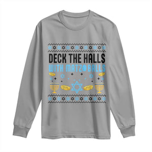 Deck The Halls With Matzo Balls Long Sleeve Shirt Funny Ugly Jewish Holiday Gift TS12 Sport Gray Print Your Wear