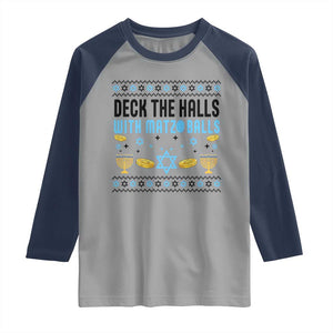 Deck The Halls With Matzo Balls Raglan Shirt Funny Ugly Jewish Holiday Gift TS12 Sport Gray Navy Print Your Wear