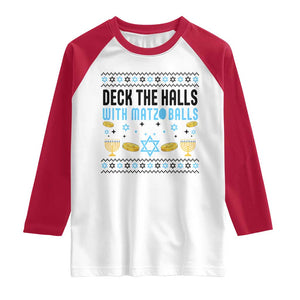 Deck The Halls With Matzo Balls Raglan Shirt Funny Ugly Jewish Holiday Gift TS12 White Red Print Your Wear