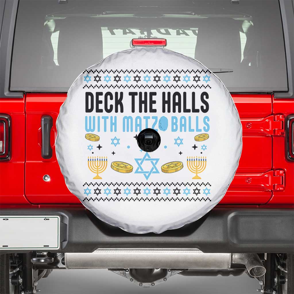 Deck The Halls With Matzo Balls Spare Tire Cover Funny Ugly Jewish Holiday Gift TS12 White Print Your Wear