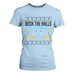 Deck The Halls With Matzo Balls T Shirt For Women Funny Ugly Jewish Holiday Gift TS12 Light Blue Print Your Wear