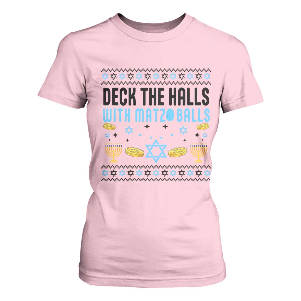 Deck The Halls With Matzo Balls T Shirt For Women Funny Ugly Jewish Holiday Gift TS12 Light Pink Print Your Wear