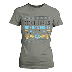 Deck The Halls With Matzo Balls T Shirt For Women Funny Ugly Jewish Holiday Gift TS12 Military Green Print Your Wear