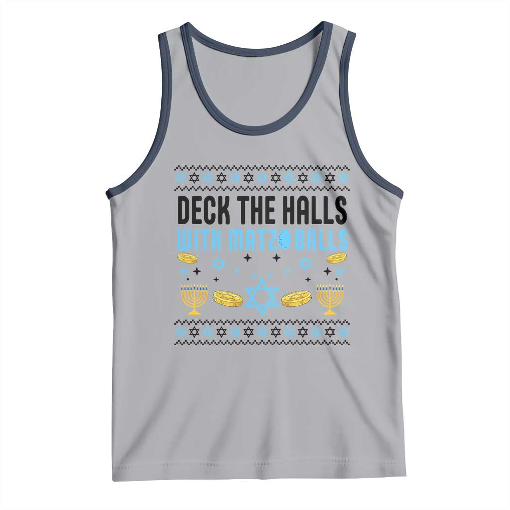 Deck The Halls With Matzo Balls Tank Top Funny Ugly Jewish Holiday Gift TS12 Athletic Heather Navy Print Your Wear
