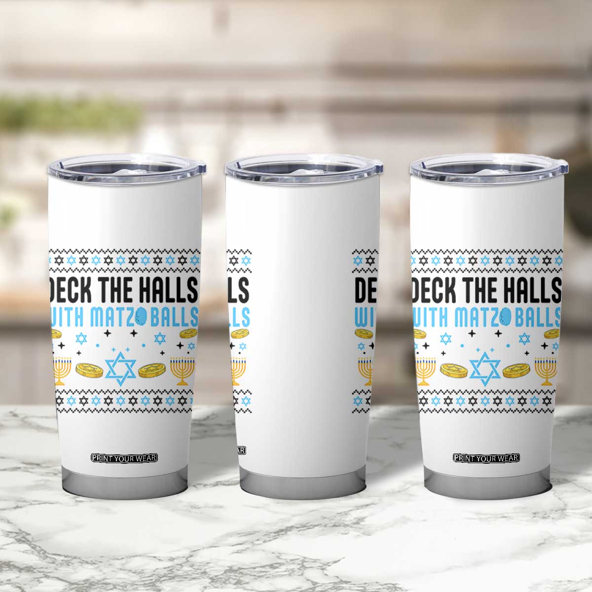 Deck The Halls With Matzo Balls Tumbler Cup Funny Ugly Jewish Holiday Gift TS12 Print Your Wear