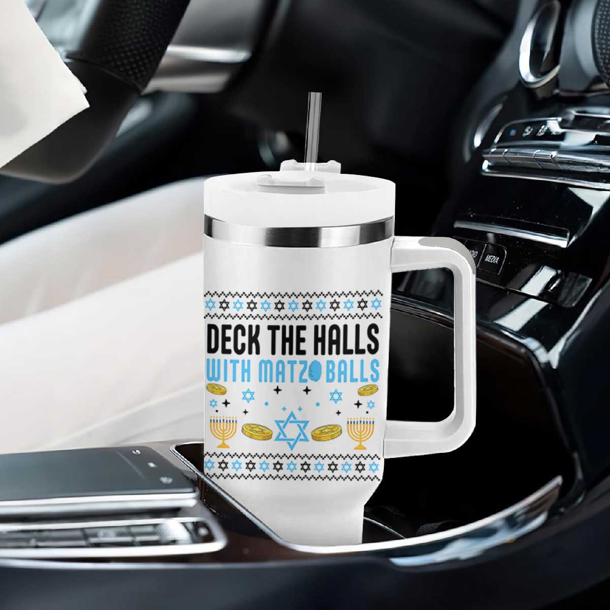 Deck The Halls With Matzo Balls Tumbler With Handle Funny Ugly Jewish Holiday Gift TS12 Print Your Wear