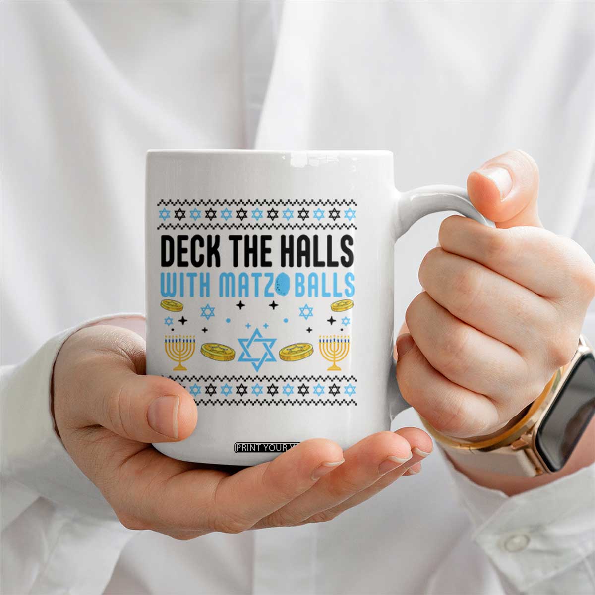 Deck The Halls With Matzo Balls Coffee Mug Funny Ugly Jewish Holiday Gift TS12 Print Your Wear