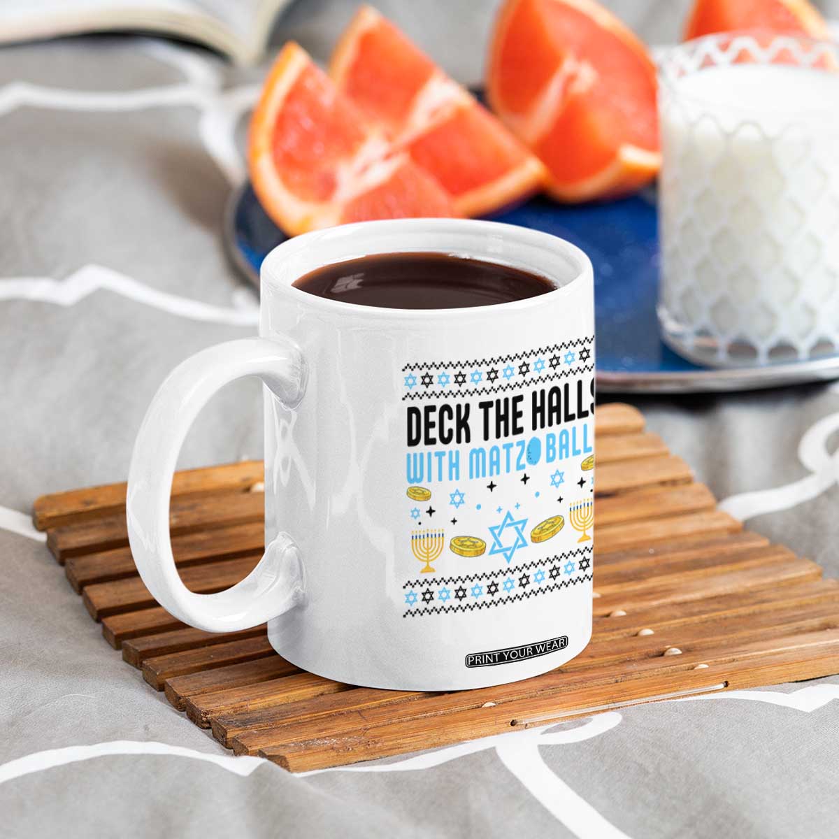Deck The Halls With Matzo Balls Coffee Mug Funny Ugly Jewish Holiday Gift TS12 Print Your Wear