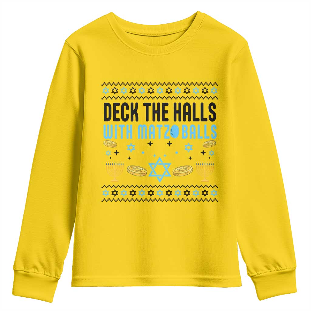 Deck The Halls With Matzo Balls Youth Sweatshirt Funny Ugly Jewish Holiday Gift TS12 Daisy Print Your Wear