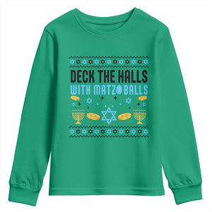 Deck The Halls With Matzo Balls Youth Sweatshirt Funny Ugly Jewish Holiday Gift TS12 Irish Green Print Your Wear