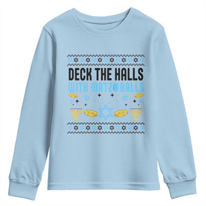 Deck The Halls With Matzo Balls Youth Sweatshirt Funny Ugly Jewish Holiday Gift TS12 Light Blue Print Your Wear