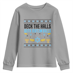 Deck The Halls With Matzo Balls Youth Sweatshirt Funny Ugly Jewish Holiday Gift TS12 Sport Gray Print Your Wear