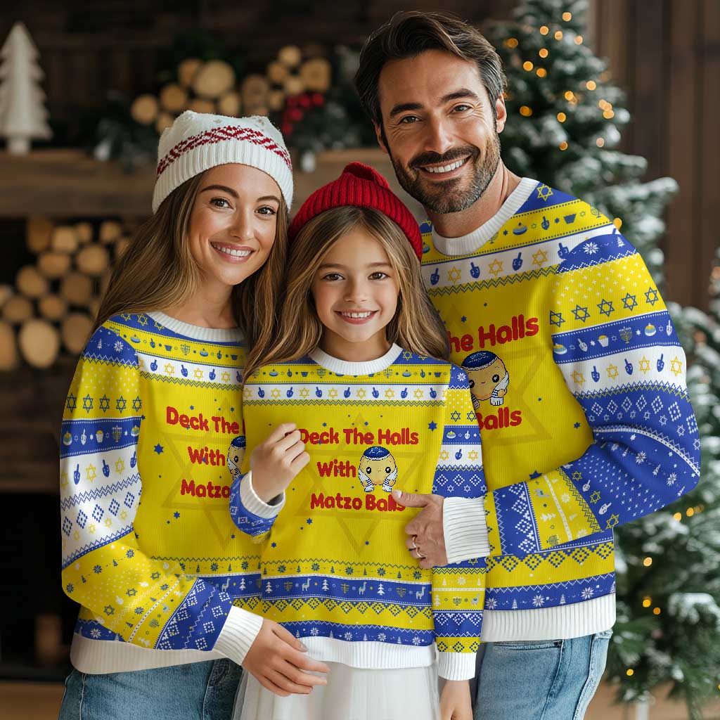 Deck The Halls With Matzo Balls Hanukkah Ugly Sweater Religious Jewish Holiday Gift TS12 Gold Royal Blue Print Your Wear