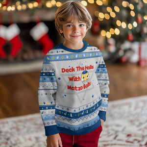 Deck The Halls With Matzo Balls Hanukkah Ugly Sweater Religious Jewish Holiday Gift TS12 Gray Blue Print Your Wear
