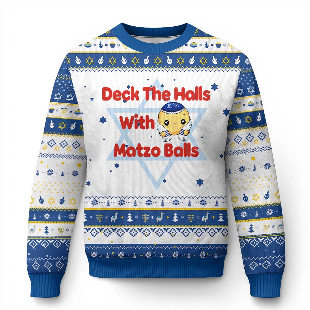 Deck The Halls With Matzo Balls Hanukkah Ugly Sweater Religious Jewish Holiday Gift TS12 White Royal Blue Print Your Wear