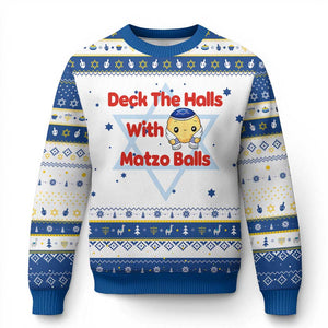 Deck The Halls With Matzo Balls Hanukkah Ugly Sweater Religious Jewish Holiday Gift TS12 White Royal Blue Print Your Wear