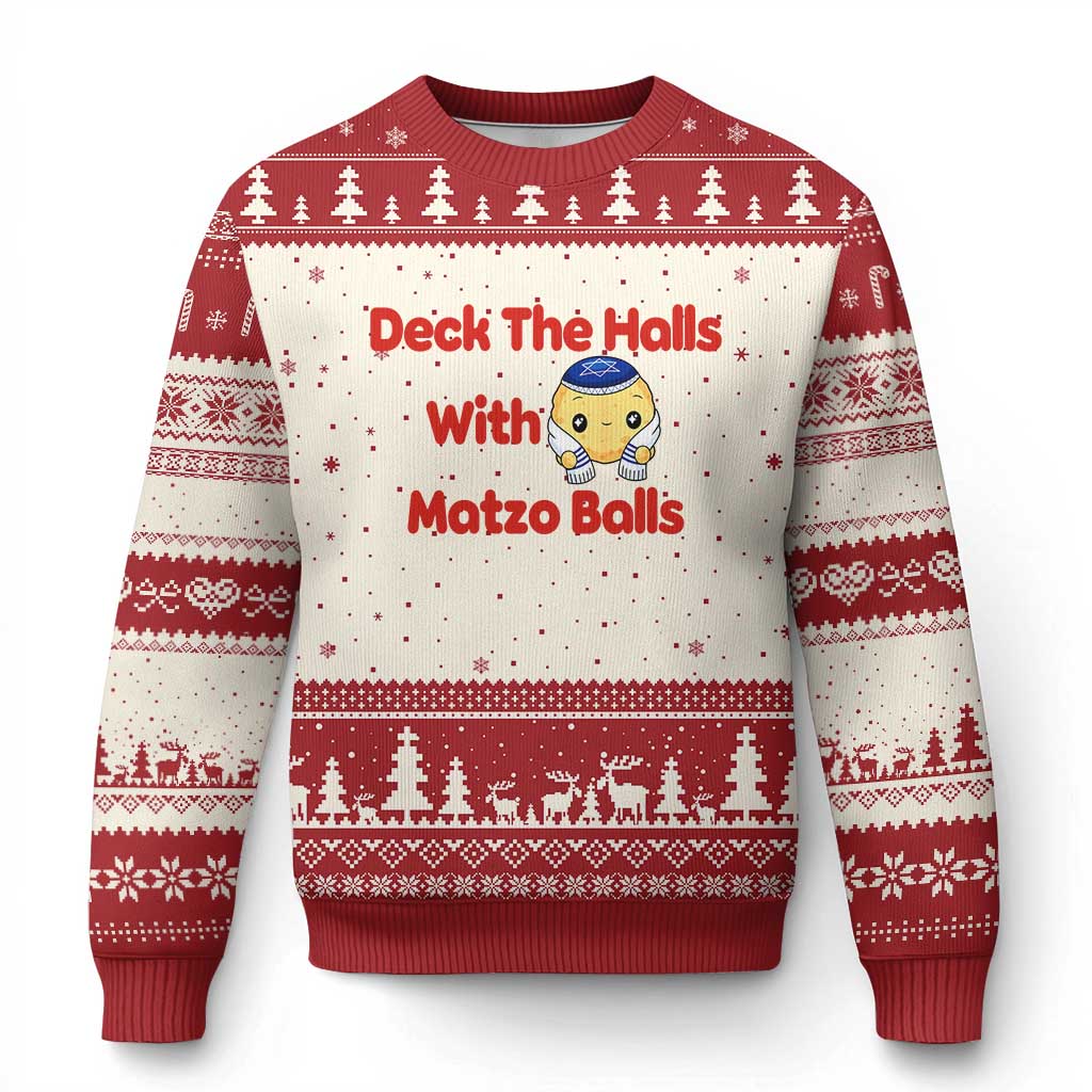 Deck The Halls With Matzo Balls Ugly Christmas Sweater Religious Jewish Holiday Gift TS12 Beige Red Print Your Wear