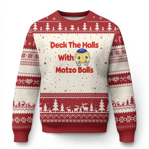Deck The Halls With Matzo Balls Ugly Christmas Sweater Religious Jewish Holiday Gift TS12 Beige Red Print Your Wear