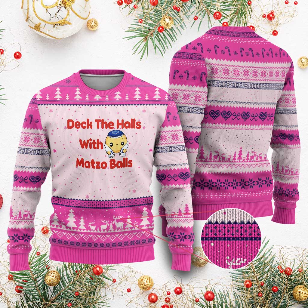 Deck The Halls With Matzo Balls Ugly Christmas Sweater Religious Jewish Holiday Gift TS12 Hot Pink Print Your Wear
