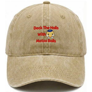 Deck The Halls With Matzo Balls Washed Cotton Baseball Cap Religious Jewish Holiday Gift TS12 Print Your Wear