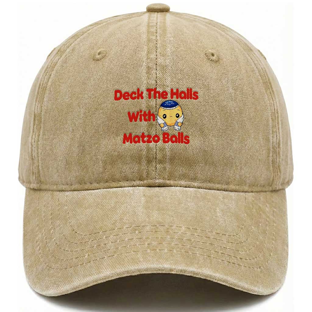 Deck The Halls With Matzo Balls Washed Cotton Baseball Cap Religious Jewish Holiday Gift TS12 Print Your Wear