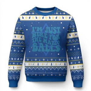 Funny Im Just Here For The Matzo Balls Jewish Gift Hanukkah Ugly Sweater TS12 Blue White Print Your Wear