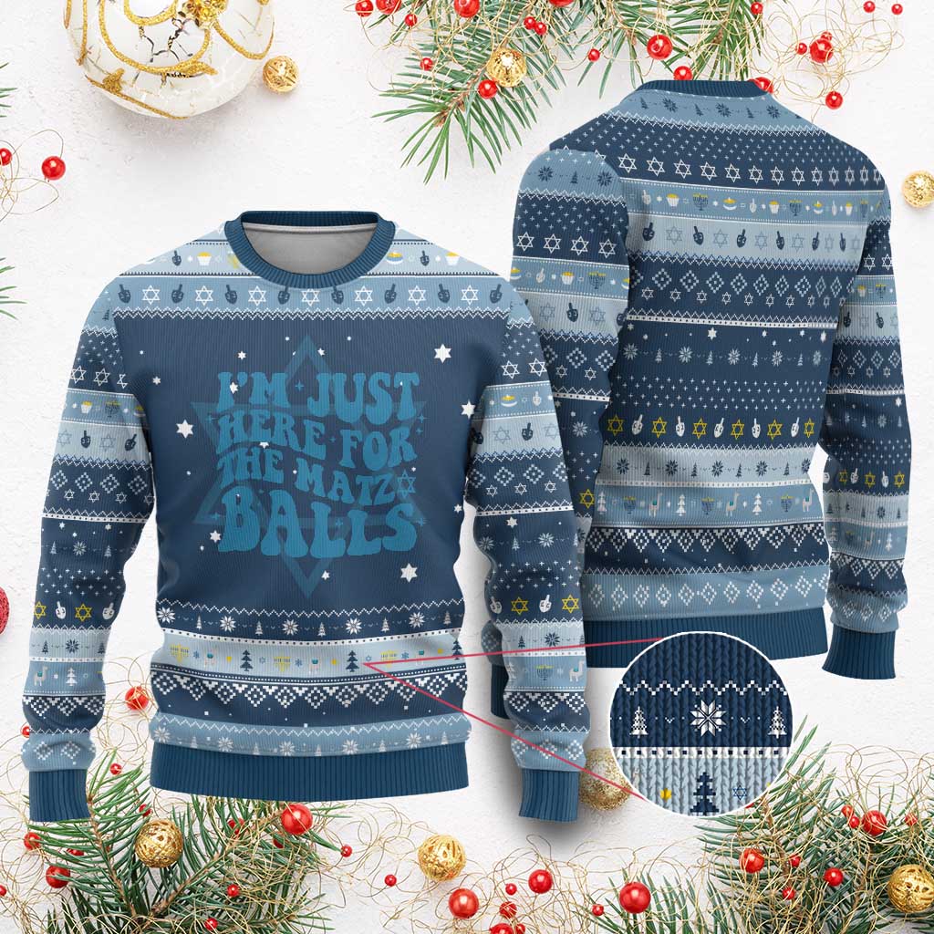 Funny Im Just Here For The Matzo Balls Jewish Gift Hanukkah Ugly Sweater TS12 Navy Light Blue Print Your Wear