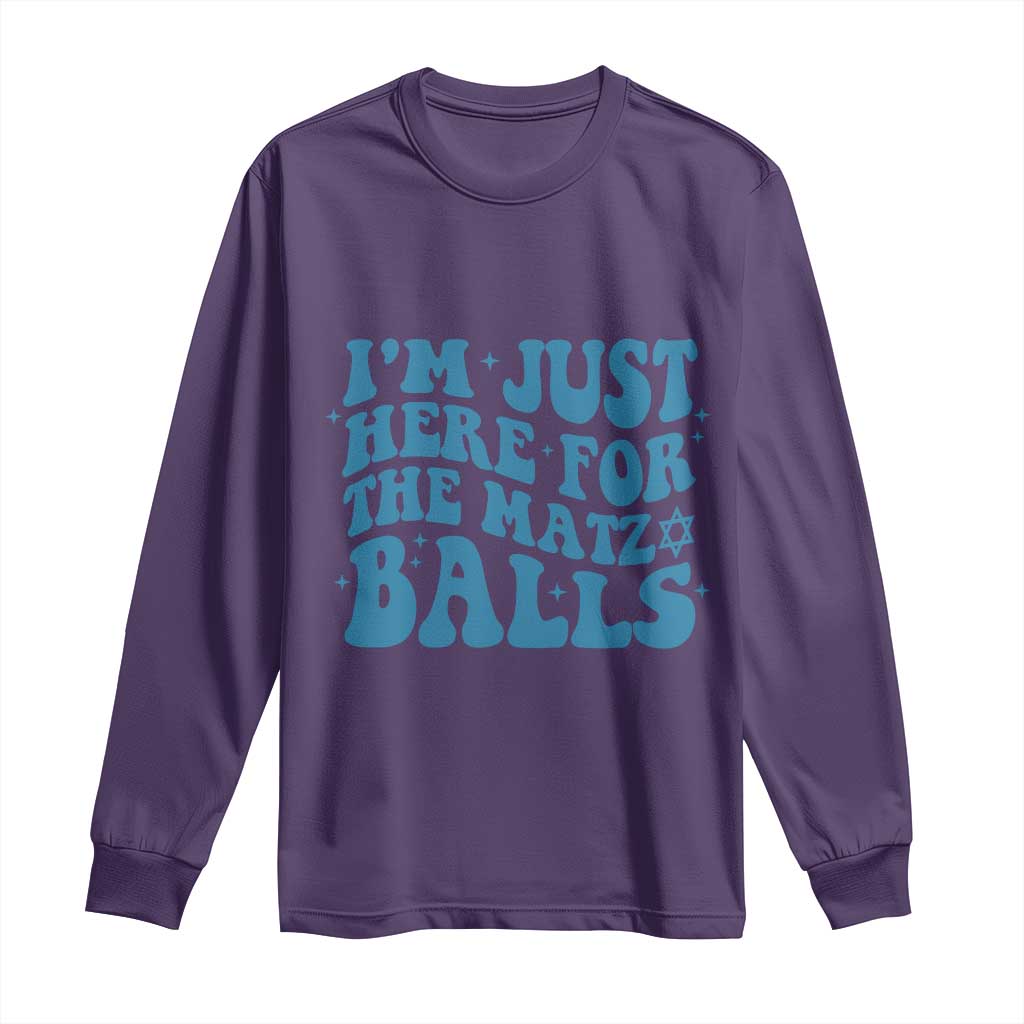 Funny Hanukkah Long Sleeve Shirt Im Just Here For The Matzo Balls Jewish Gift TS12 Purple Print Your Wear