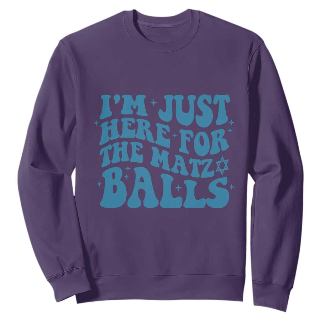 Funny Hanukkah Sweatshirt Im Just Here For The Matzo Balls Jewish Gift TS12 Purple Print Your Wear