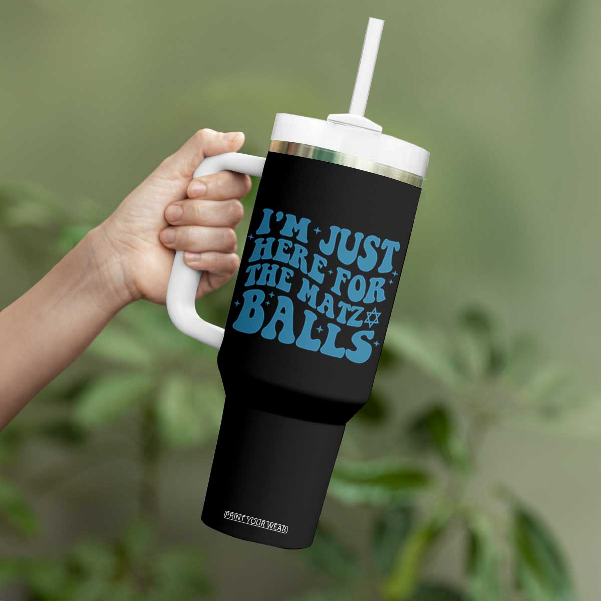 Funny Hanukkah Tumbler With Handle Im Just Here For The Matzo Balls Jewish Gift TS12 Print Your Wear