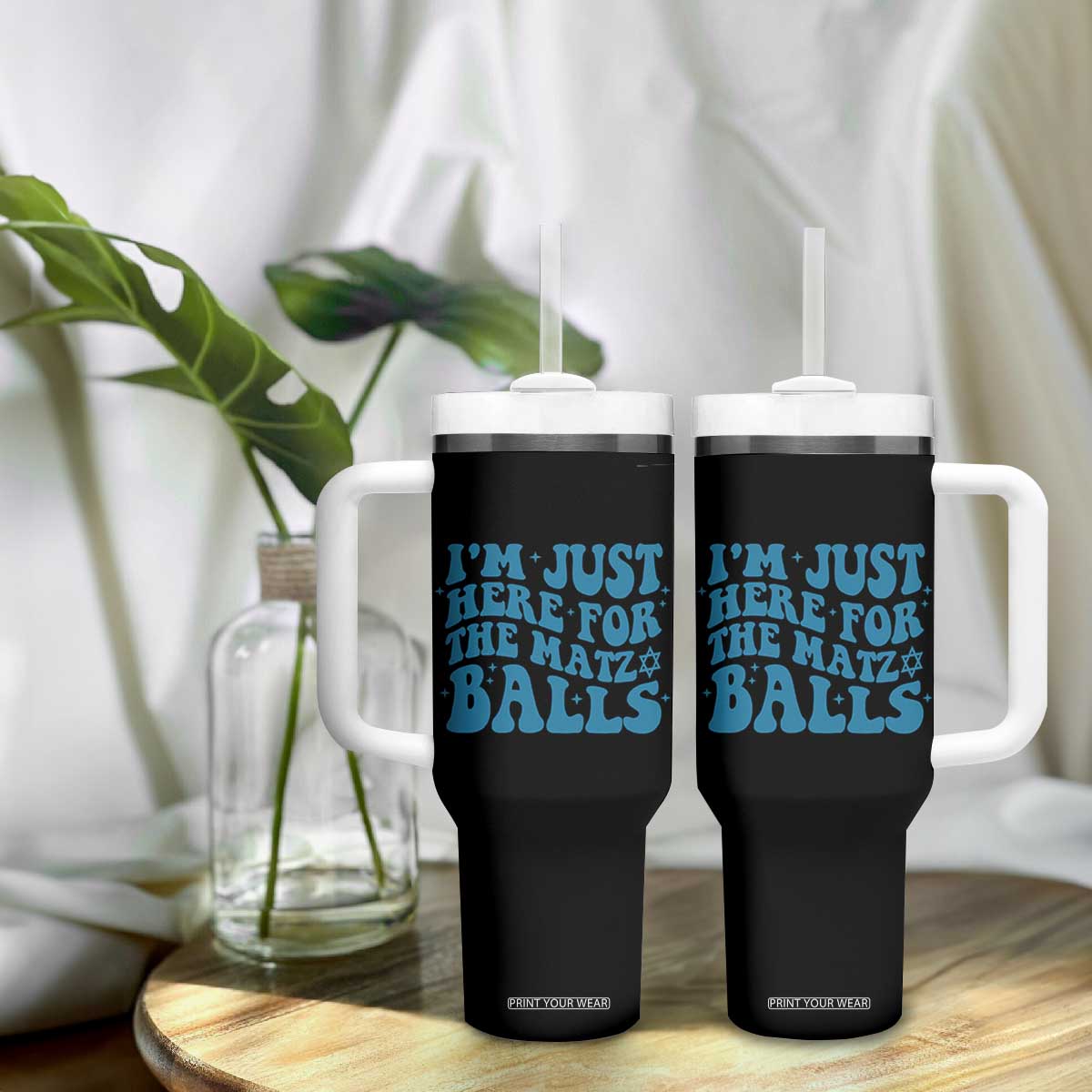 Funny Hanukkah Tumbler With Handle Im Just Here For The Matzo Balls Jewish Gift TS12 Print Your Wear