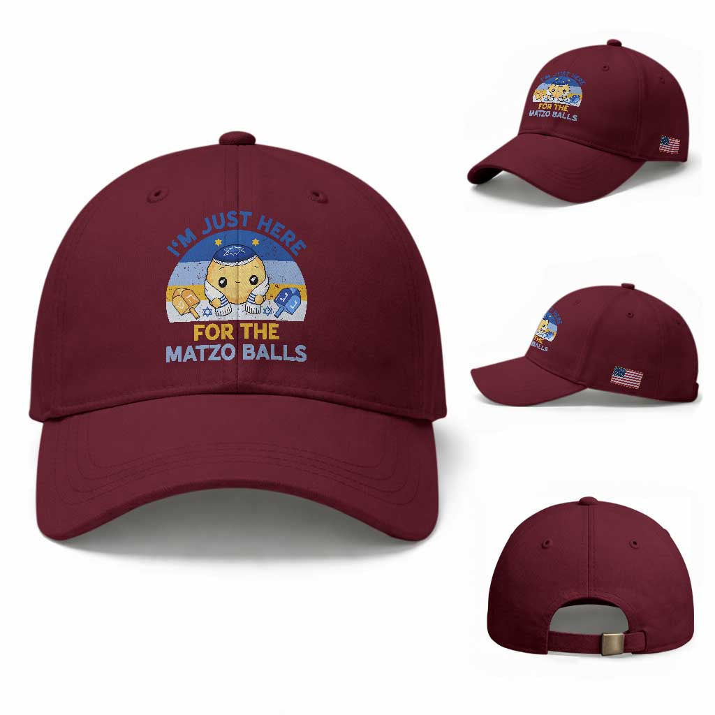 Im Just Here For The Matzo Balls Baseball Cap Funny Jewish Holiday Gift TS12 Baseball Cap Universal Fit Maroon Print Your Wear