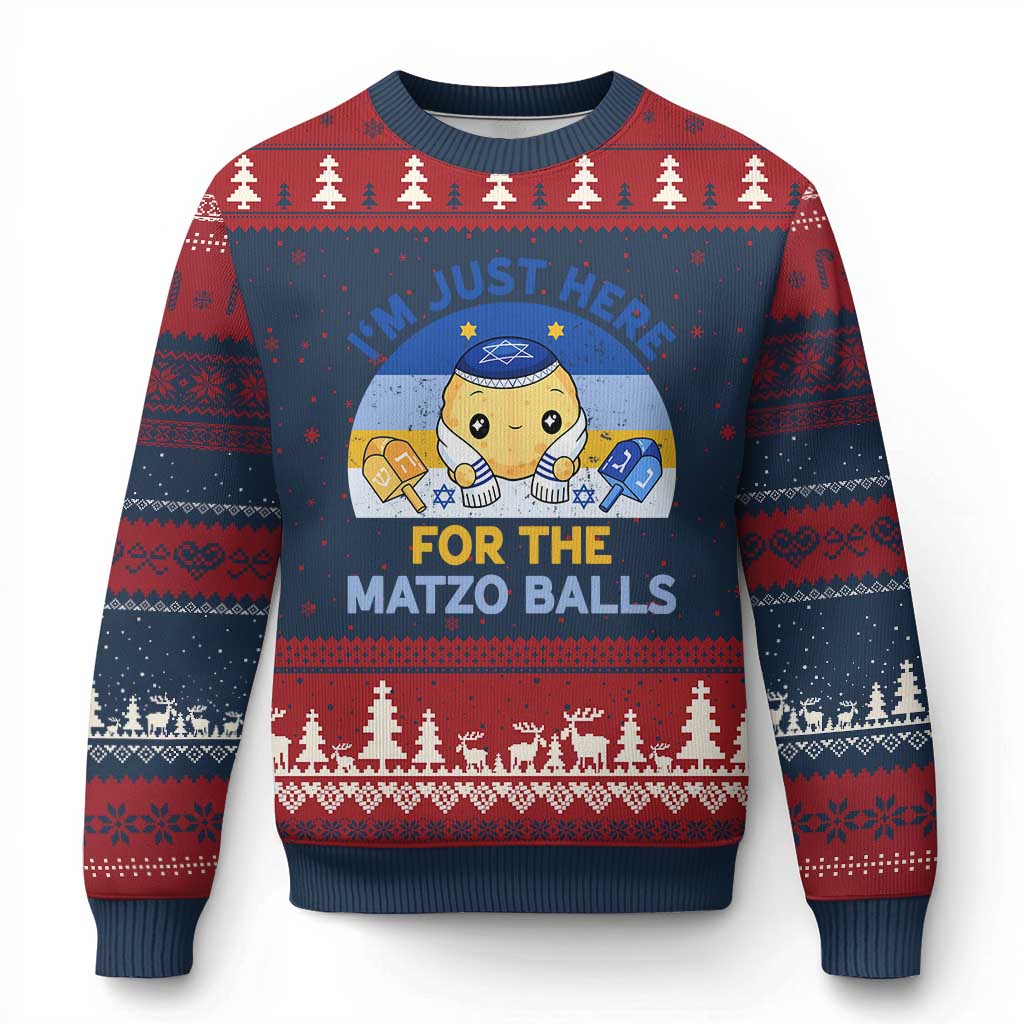 Im Just Here For The Matzo Balls Ugly Christmas Sweater Funny Jewish Holiday Gift TS12 Navy Red Print Your Wear