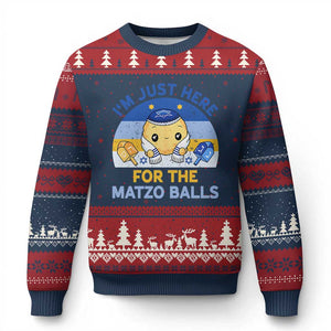 Im Just Here For The Matzo Balls Ugly Christmas Sweater Funny Jewish Holiday Gift TS12 Navy Red Print Your Wear