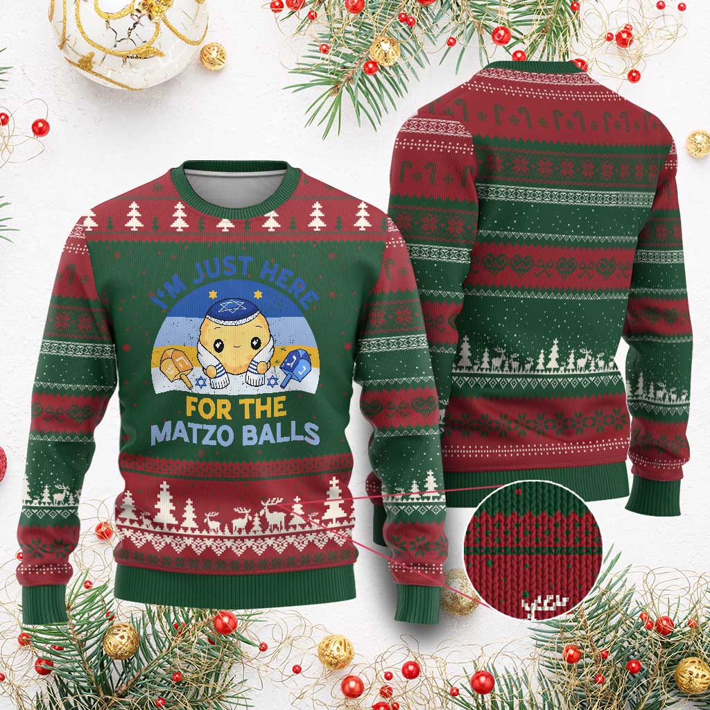 Im Just Here For The Matzo Balls Ugly Christmas Sweater Funny Jewish Holiday Gift TS12 Red Green Print Your Wear