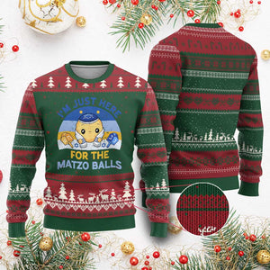 Im Just Here For The Matzo Balls Ugly Christmas Sweater Funny Jewish Holiday Gift TS12 Red Green Print Your Wear